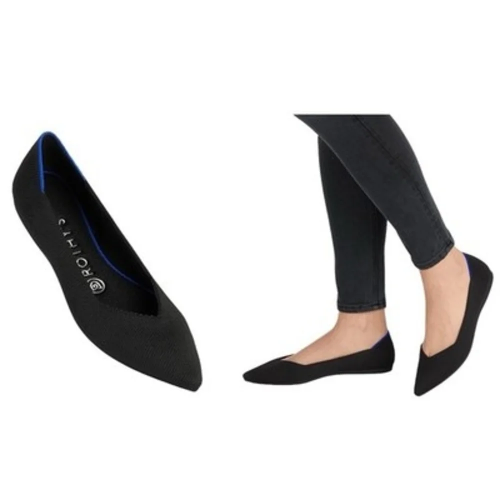 ROTHY’S The Point Black Blue Knit Pointed Toe Flats Women’s Size 9 NWOB